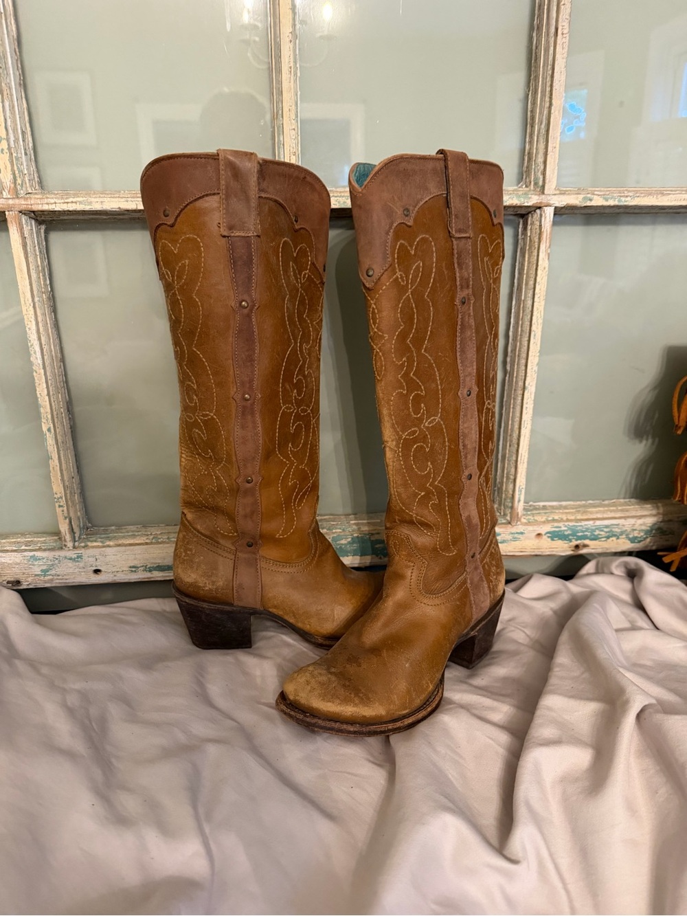 Corral Women’s 7 M Brown Distressed Leather Tall Western Cowboy Boots Full Zip